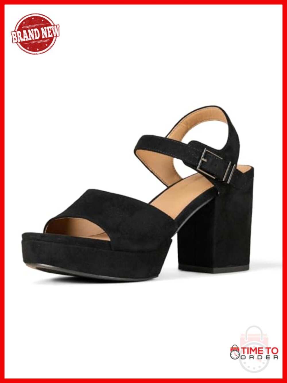 Women's Platform Block Heel Sandals Faux Suede Ankle Strap Memory Foam